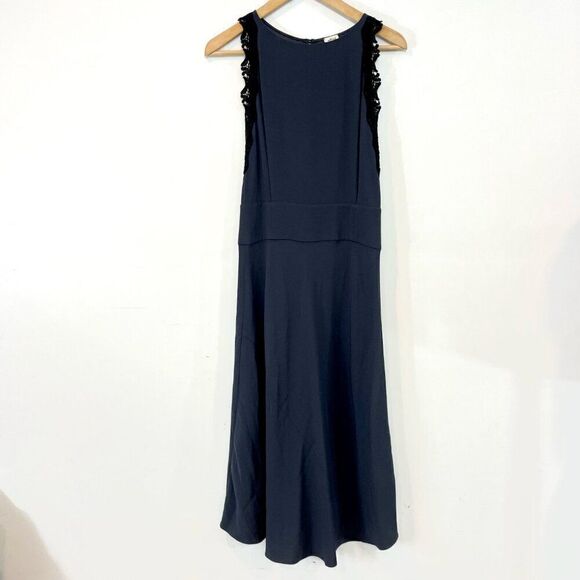 Aritzia Wilfred Isidore Midi Navy Blue Sleeveless Lace Trim Dress - Picture 1 of 11